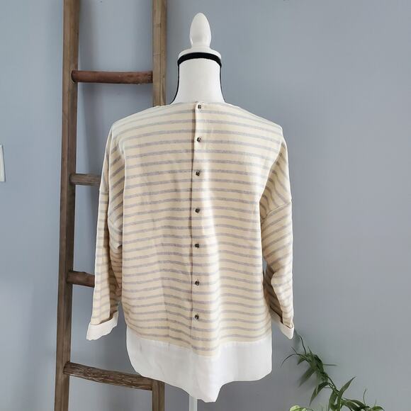 Zara Basic Cream Striped Rhinestone Accent Sweater Top XL - Picture 2 of 8